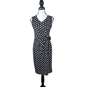 Talbots Petites Sheath Faux Wrap Dress Size P Black White Polka Dot Tie Waist